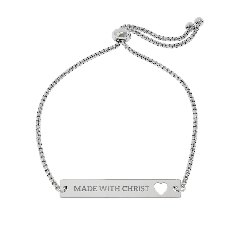 Engravable Heart Bar Bracelet — "Made With Christ" Adjustable Gold - MADE WITH CHRIST